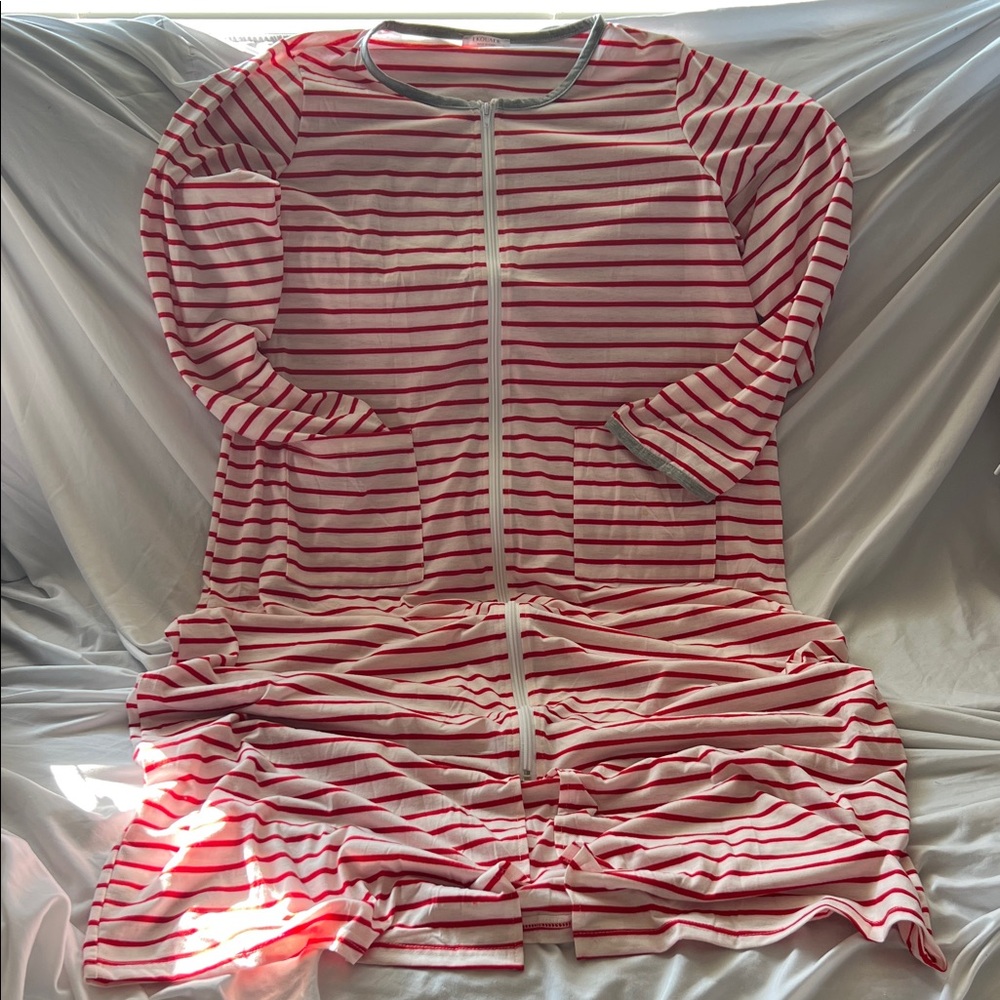 Red and White Striped Long Sleeve Dress
